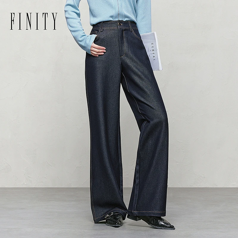 FINITY 牛仔裤秋季新款简约垂感宽松直筒休闲长裤女 F21Y7B11R5