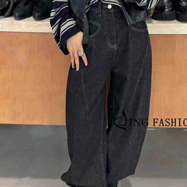 《洋气牛仔裤》JING秋季新款高腰直筒牛仔裤宽松百搭洋气牛仔裤