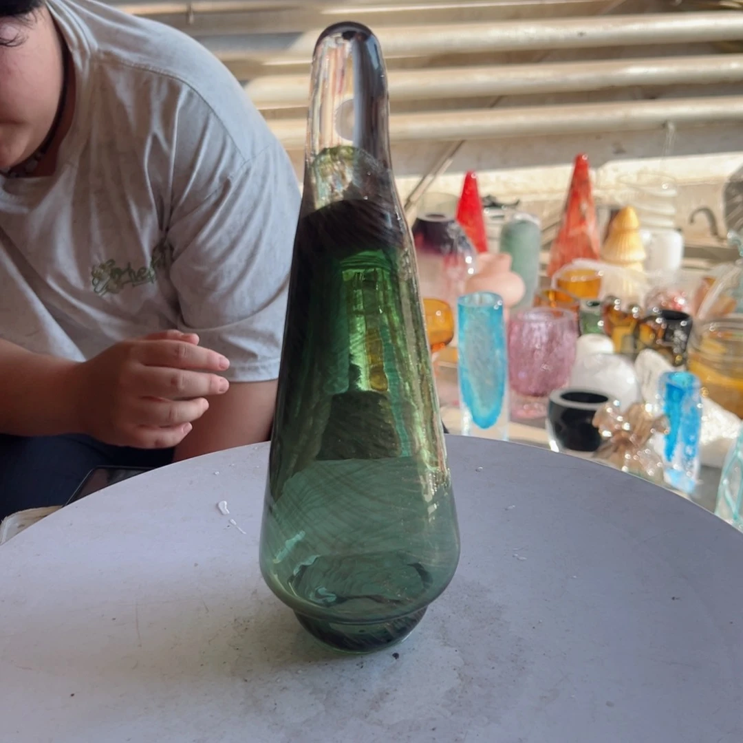 透绿金星高度20琉璃花器摆件微瑕