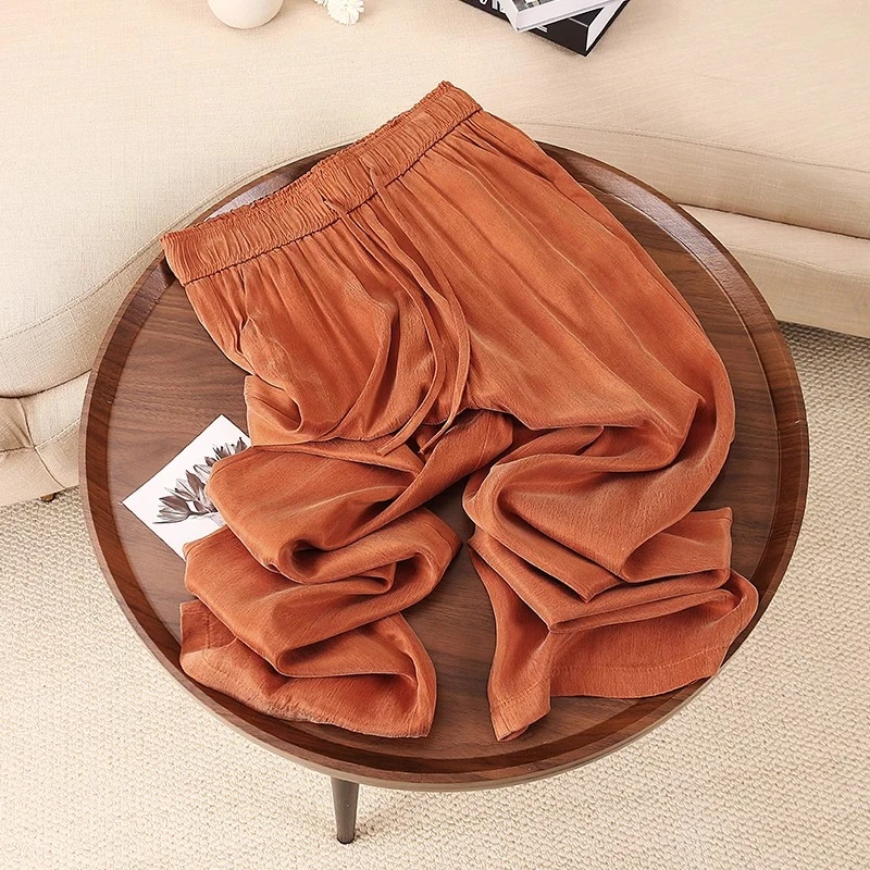 铜氨丝阔腿裤女窄版2025夏季薄款高腰垂感休闲直筒防晒时尚休闲裤