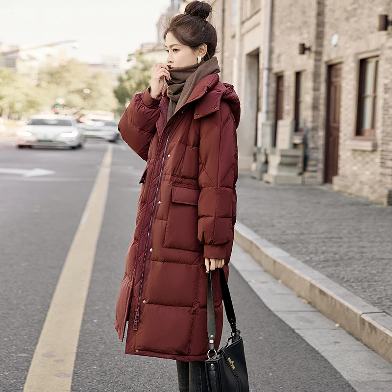 长款羽绒服女2024冬季新款高级感超好看欧货过膝加厚白鸭绒厚外套