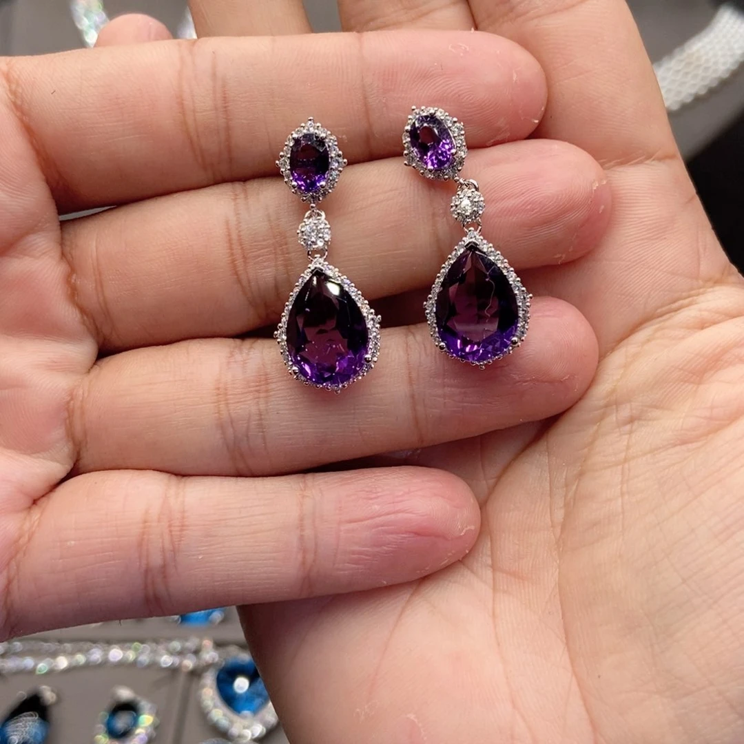 紫晶耳饰银S925镶嵌?****长