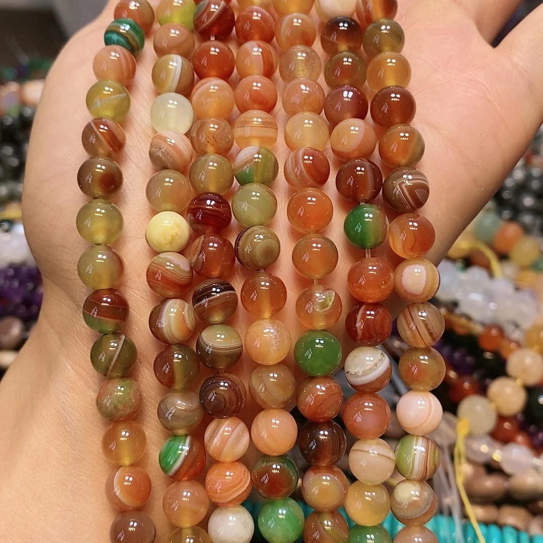 散珠玛瑙/玉髓8m m孔雀玛瑙一条