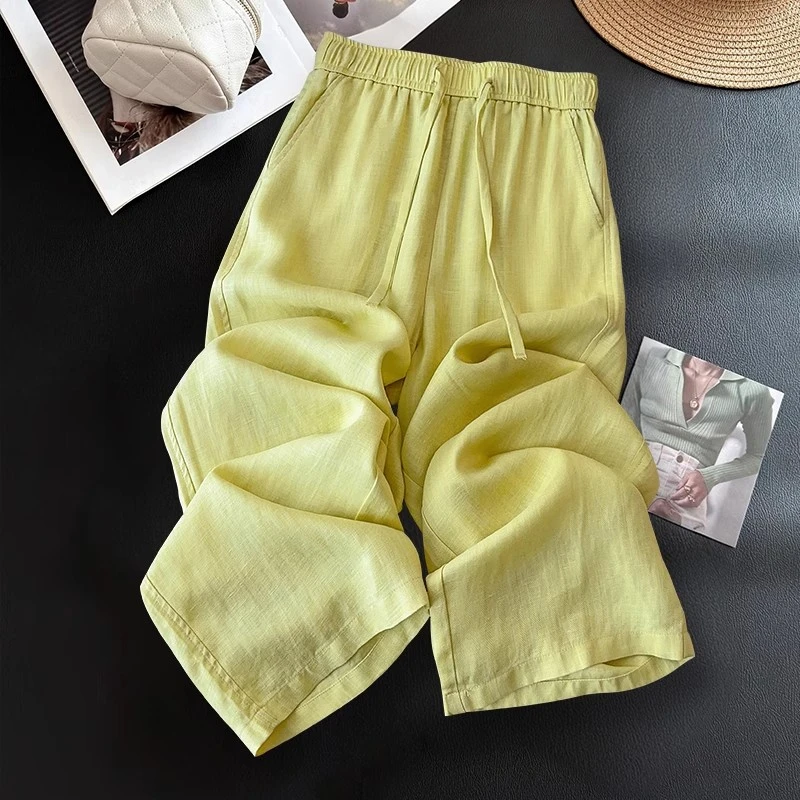 拉夏贝尔高级感阔腿裤女夏季薄款2025新款显瘦百搭时尚休闲直筒裤