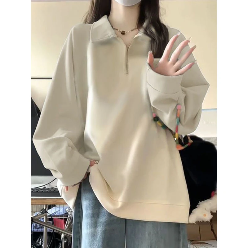 美式学院风Polo领卫衣女秋冬季小个子加绒加厚半拉链长袖外套上衣