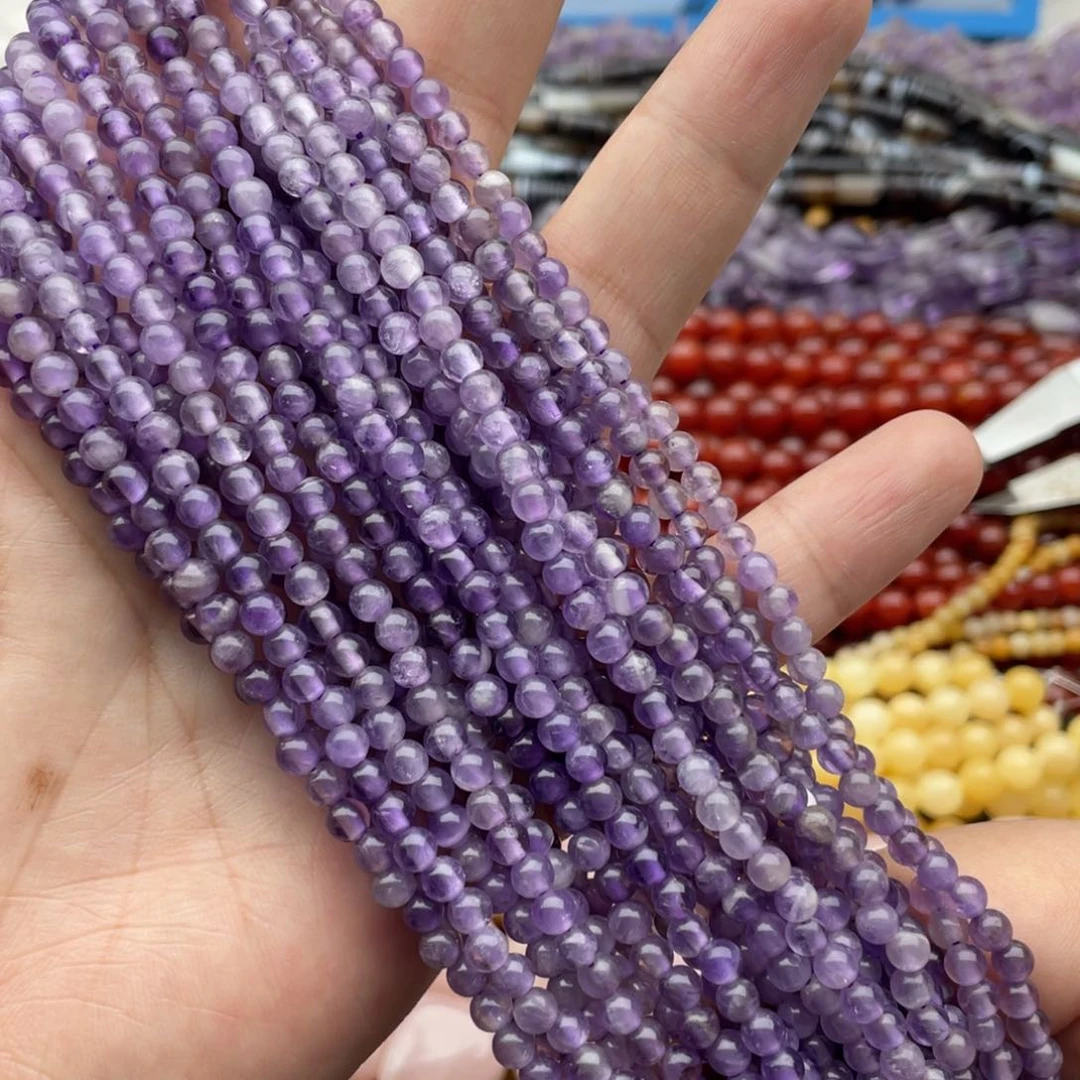 玛瑙/玉髓珠宝半成品未镶嵌两条装4mm紫水晶圆珠