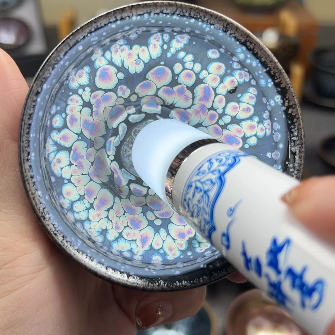 茶盏彩金釉滴玉兰手工