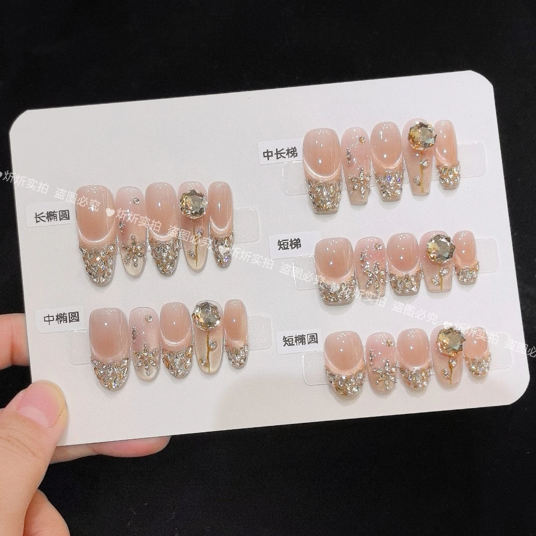 【金箔玫瑰】夏季新款纯手工穿戴甲轻奢穿戴美甲贴短款显白百搭