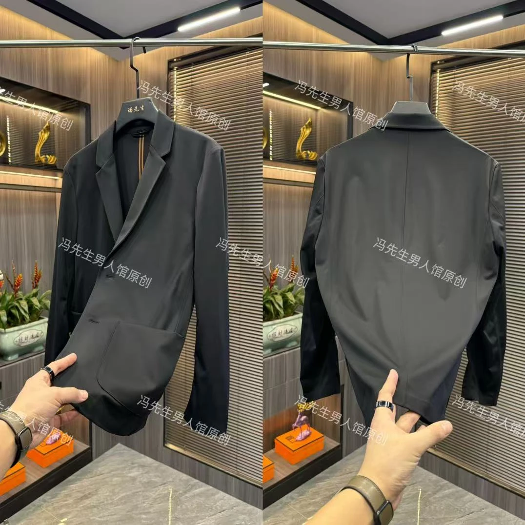 修身春夏西服上装设计师百搭水洗上衣修身型薄款男款西服男人