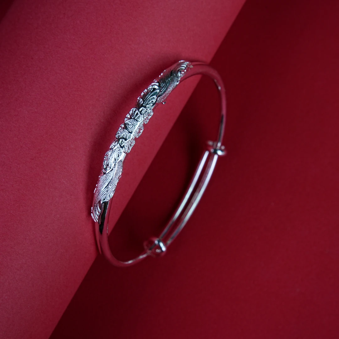 牡丹 推拉银色精品手镯无礼盒