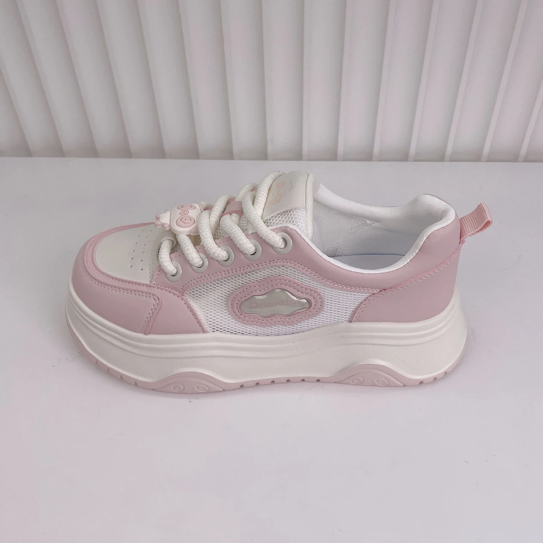 时尚女鞋2025春季新款厚底板鞋韩版休闲鞋系带厚底小白鞋女1369