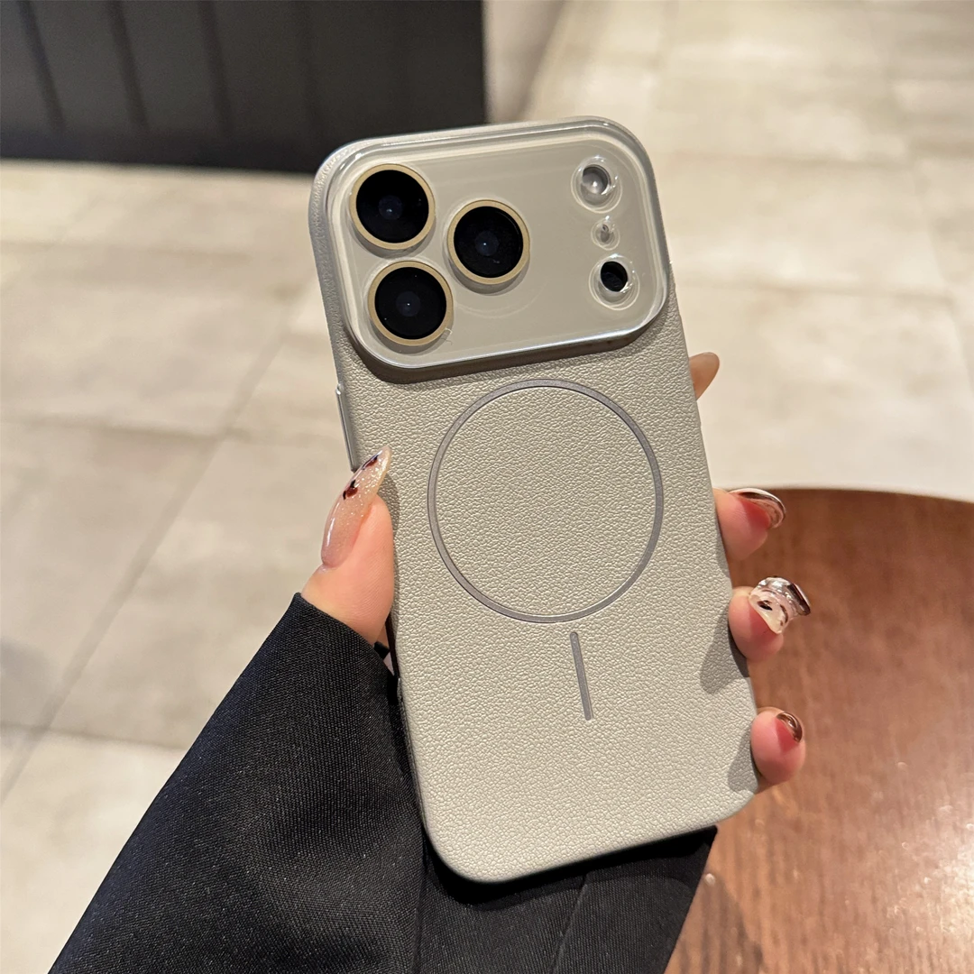 荔枝纹细圈磁吸适用苹果17promx手机壳16水晶镜头全包15/14保护壳