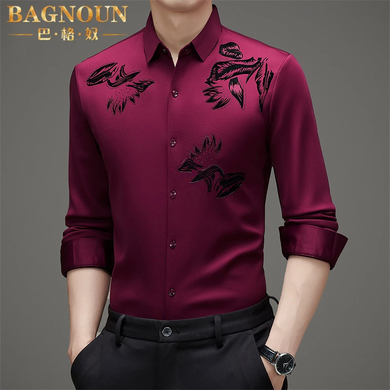 巴格奴长袖衬衫男士秋季新款时尚高端商务免烫休闲百搭中年潮衬衣