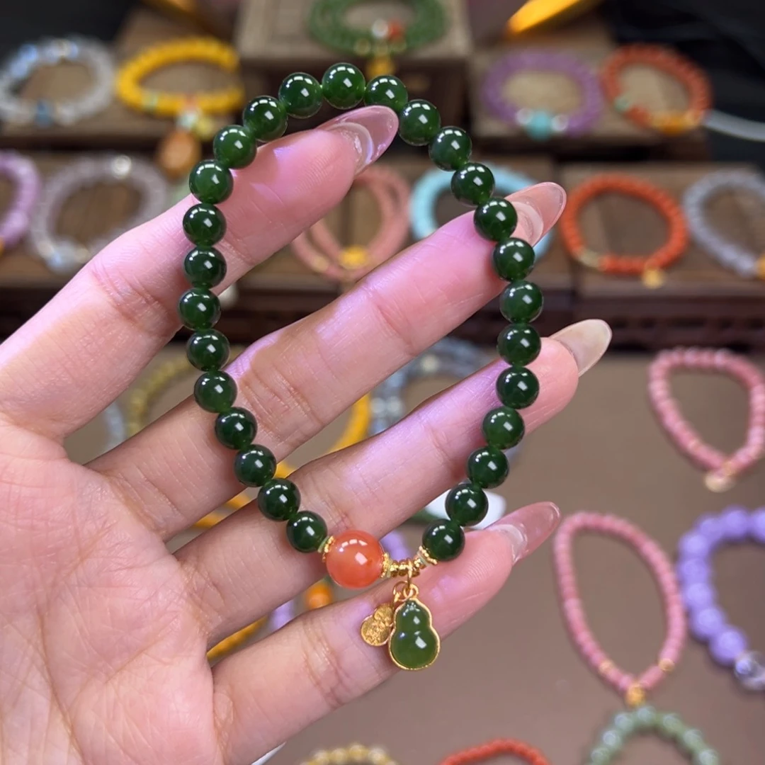 和田玉手链银S925镶嵌灿***陈单圈