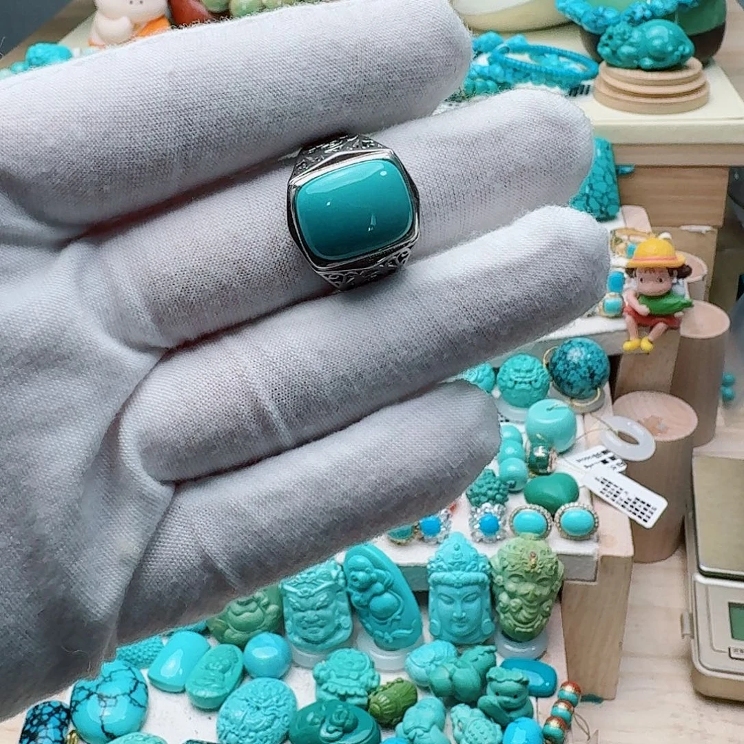 绿松石银S925镶嵌戒指