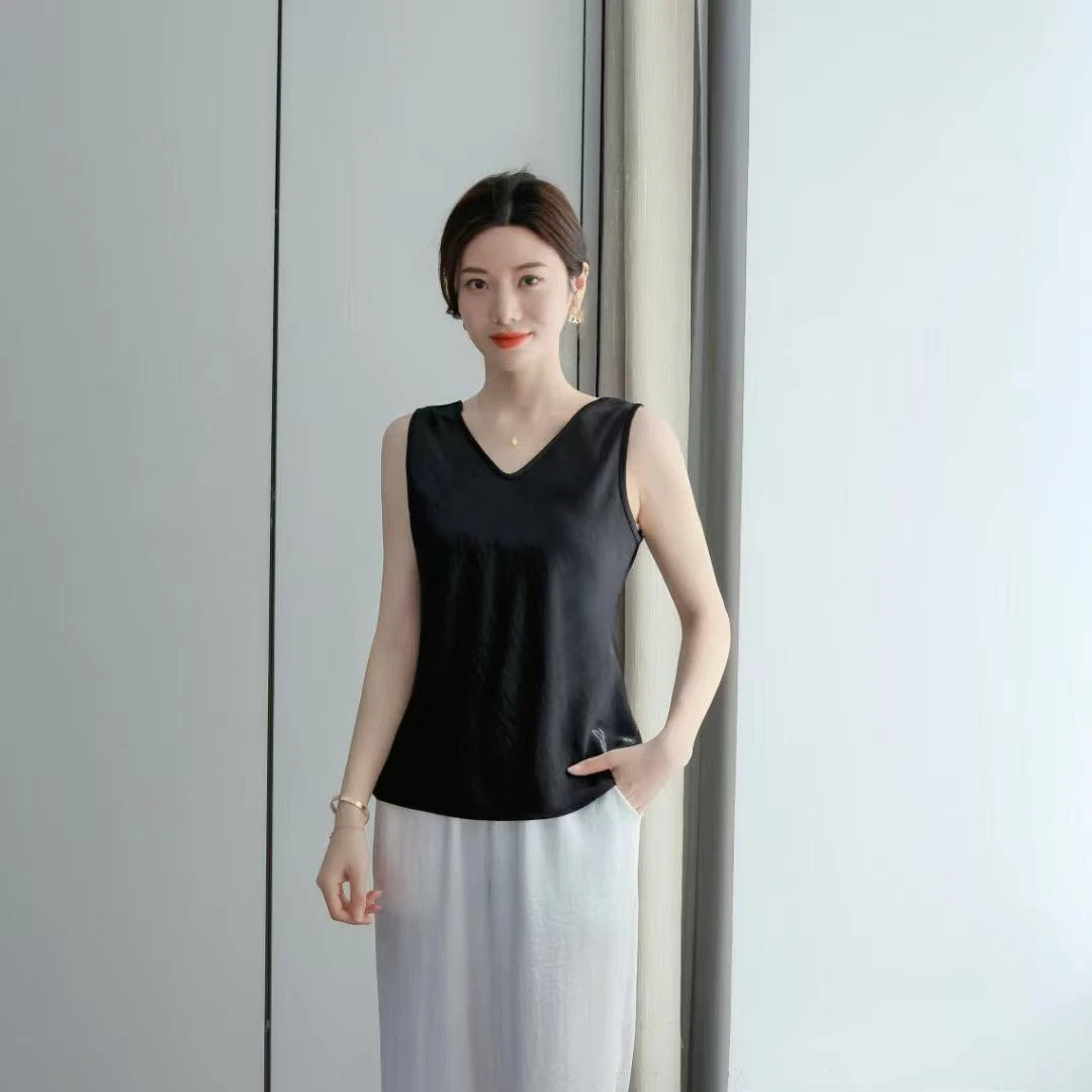 夏季休闲吊带背心百搭宽松打底简约妈妈夏装纯色无袖背心上衣