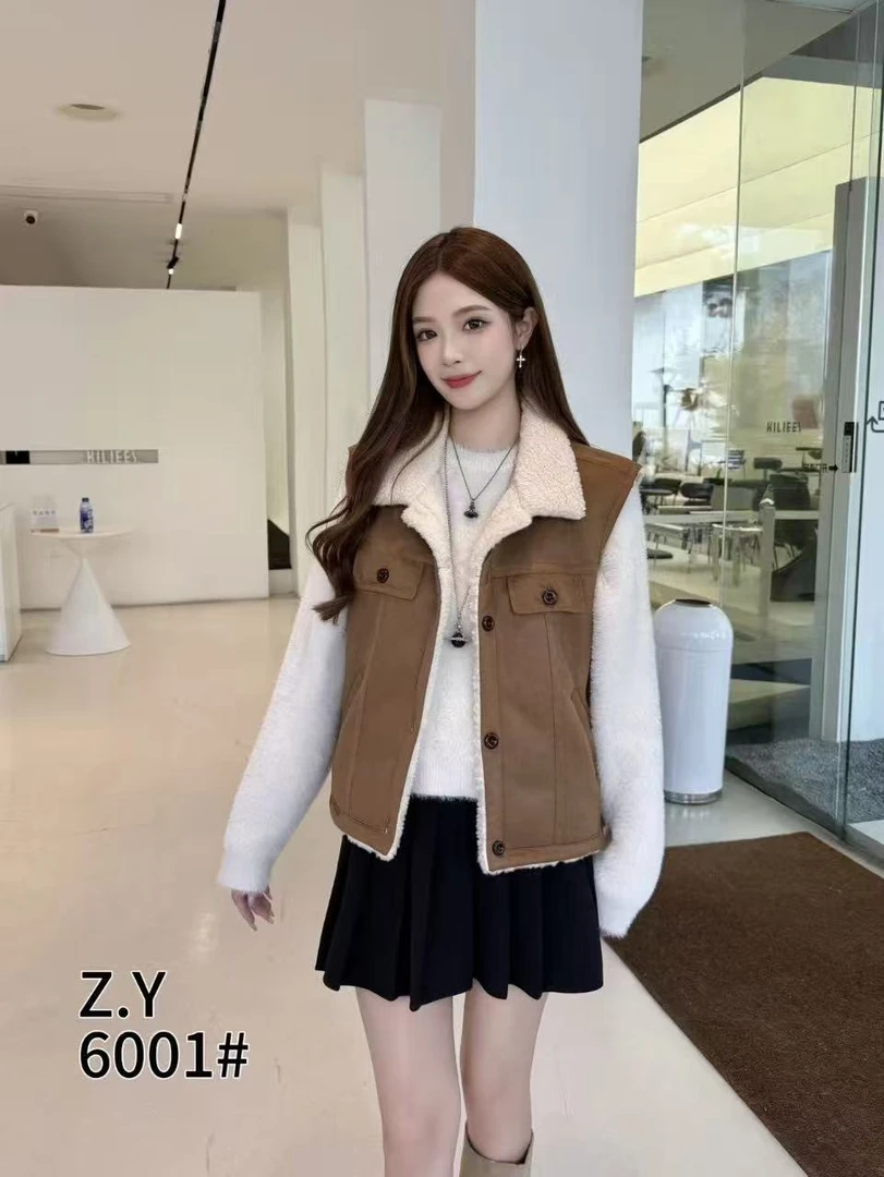 牛仔优雅风常规马夹极简风马夹毛马甲薄款拼接休闲6001款