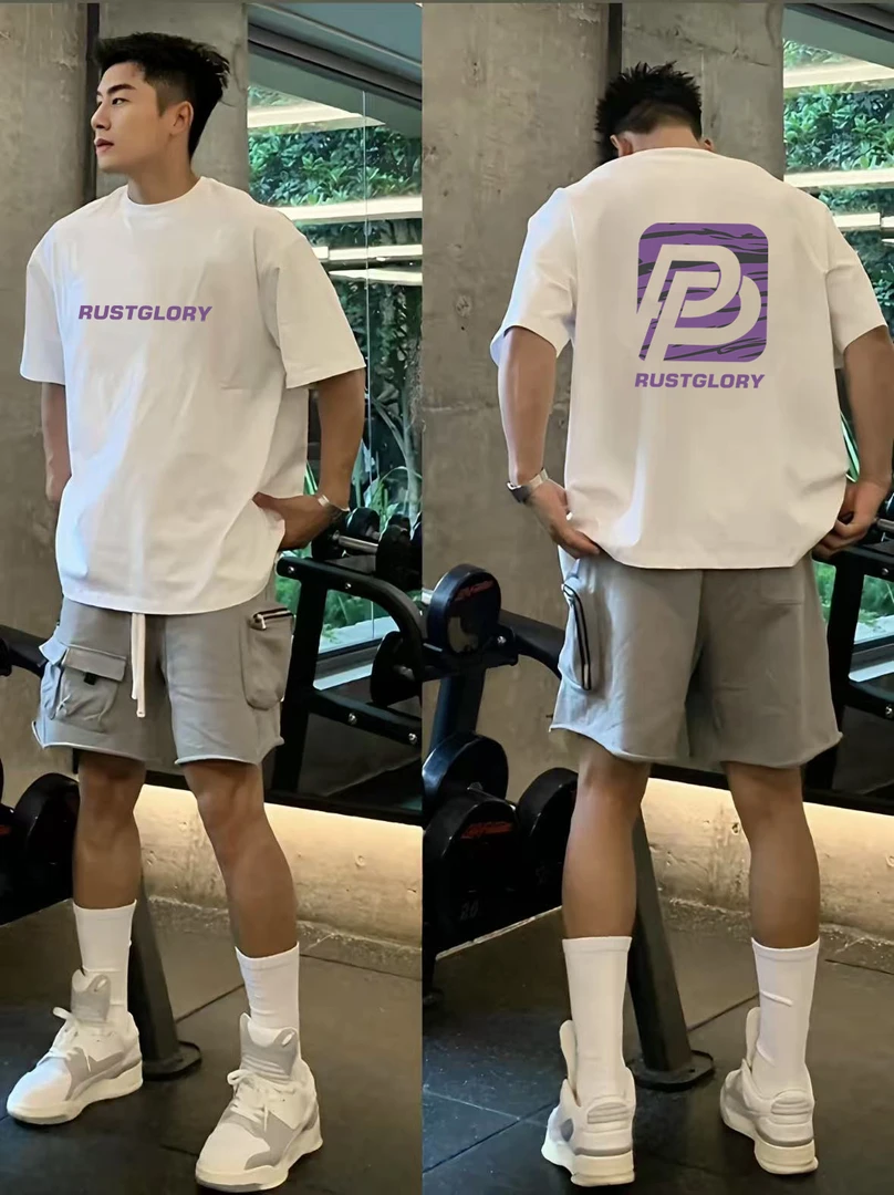 男短袖t恤重磅纯棉潮流设计感ins风印花宽松圆领休闲个性小众T恤