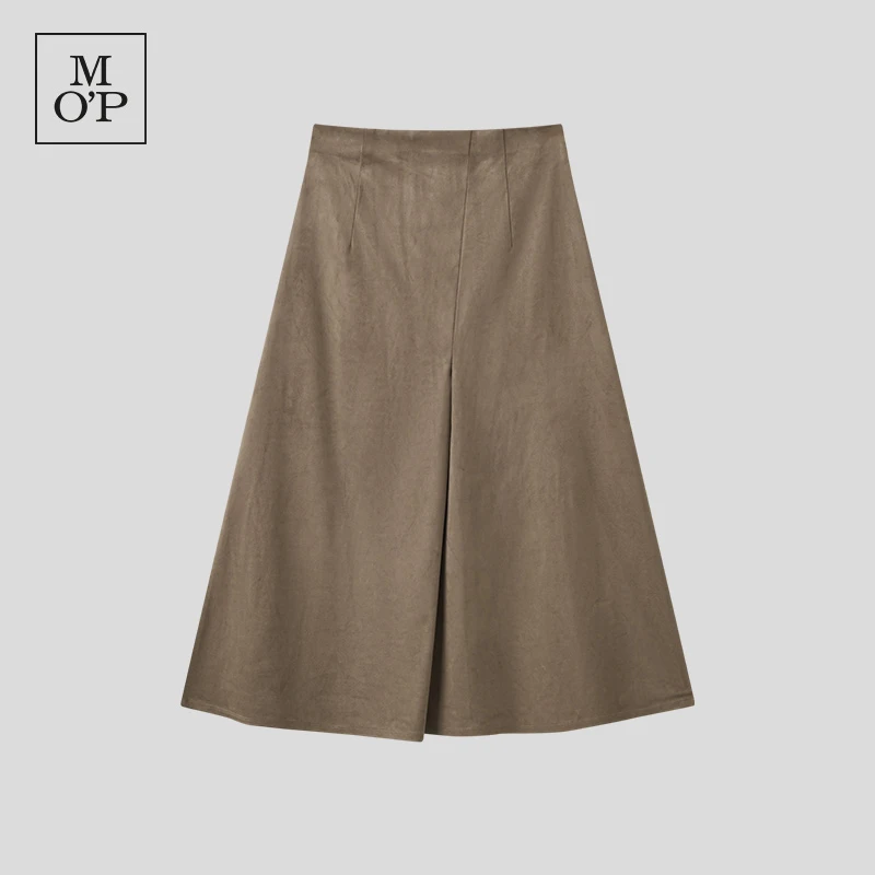 Marc O'Polo/MOP2025冬季新款百搭极简单条前打褶装饰H型半裙女士