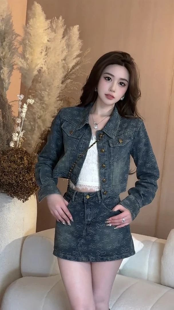 欧若风外套裤裙牛仔套装两件套显瘦显高气质女气质新款洋气女装