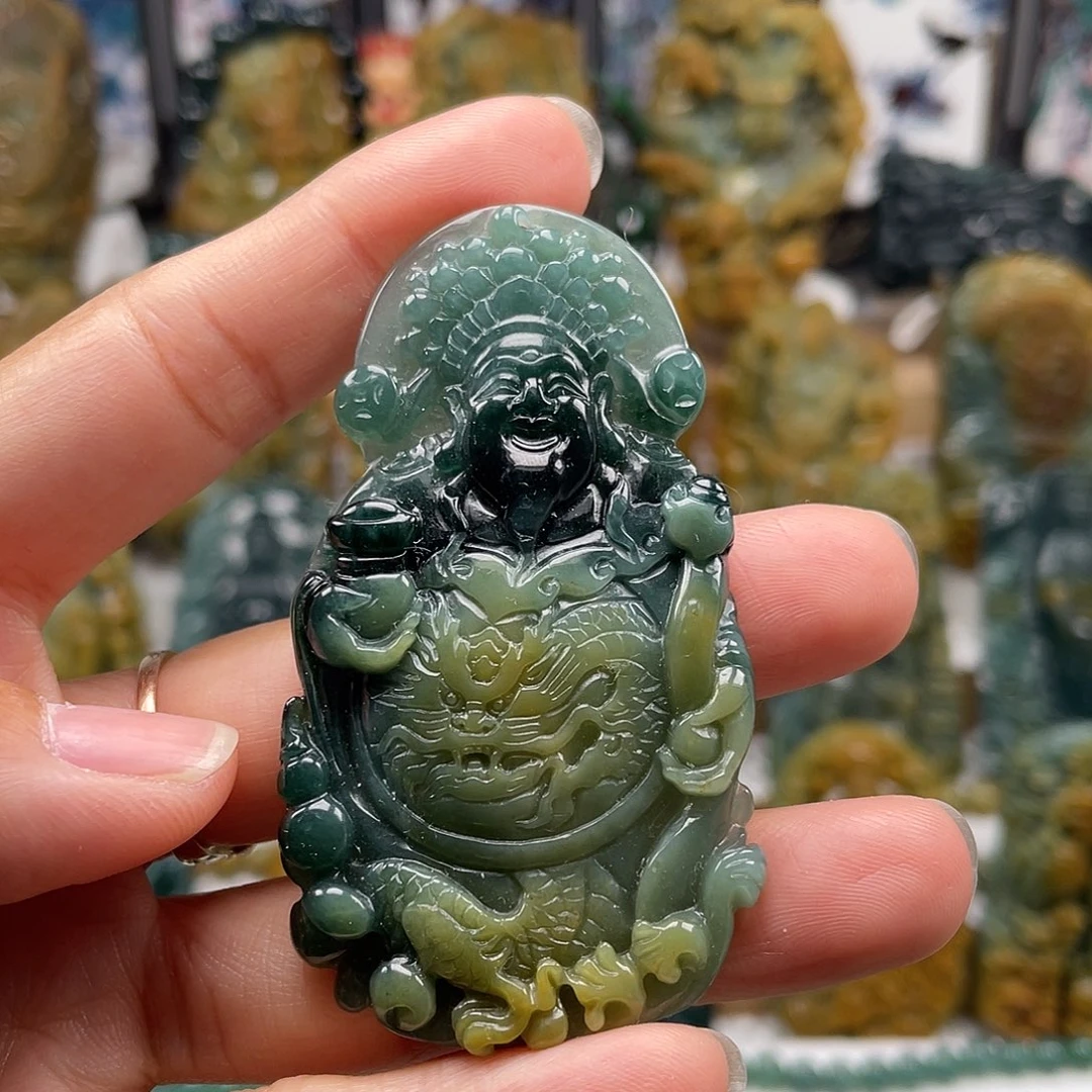 翡翠未镶嵌颈饰天然翡翠a货财神