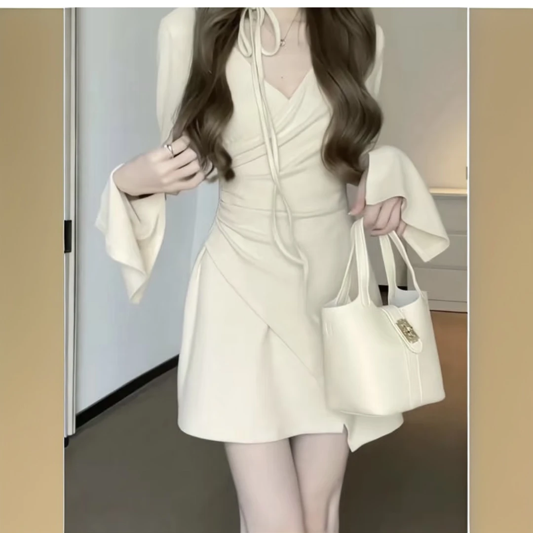 10件一上车（991-1000）时尚百搭夏季针织长袖泡泡袖连衣裙