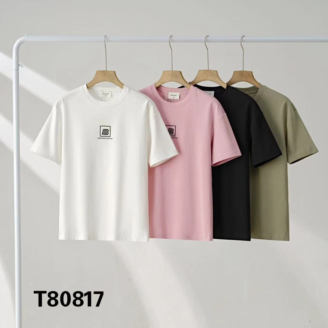 （泓泓男装）2025新款210克双面棉休闲百搭时尚字母弹力短袖T恤