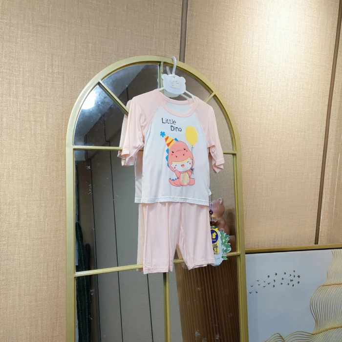 AC138   宝宝粉色七分袖高腰护肚空调服套装   夏季