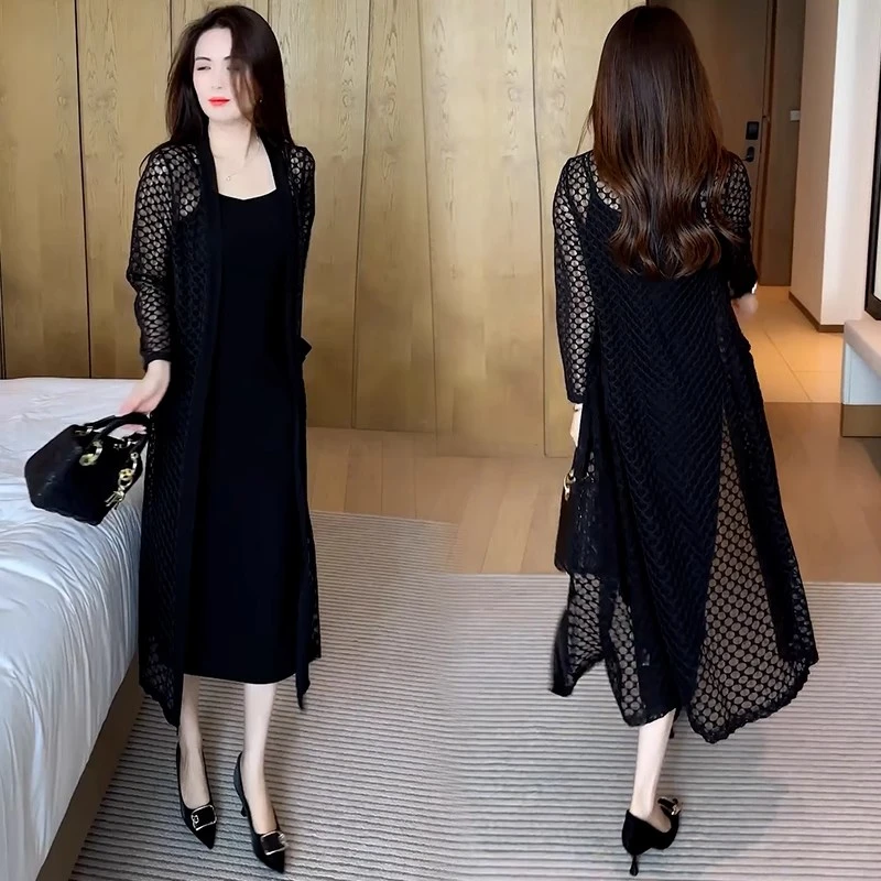 时尚连衣裙女2025夏季新款洋气显瘦长袖开衫外披搭配裙子两件套潮