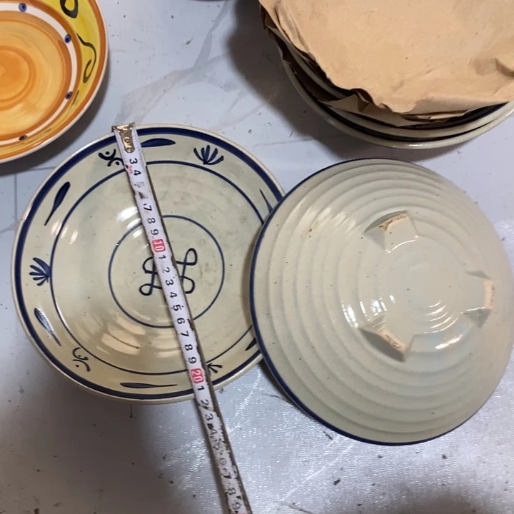 瓷片磁州手绘斗笠盘一对微瑕疵