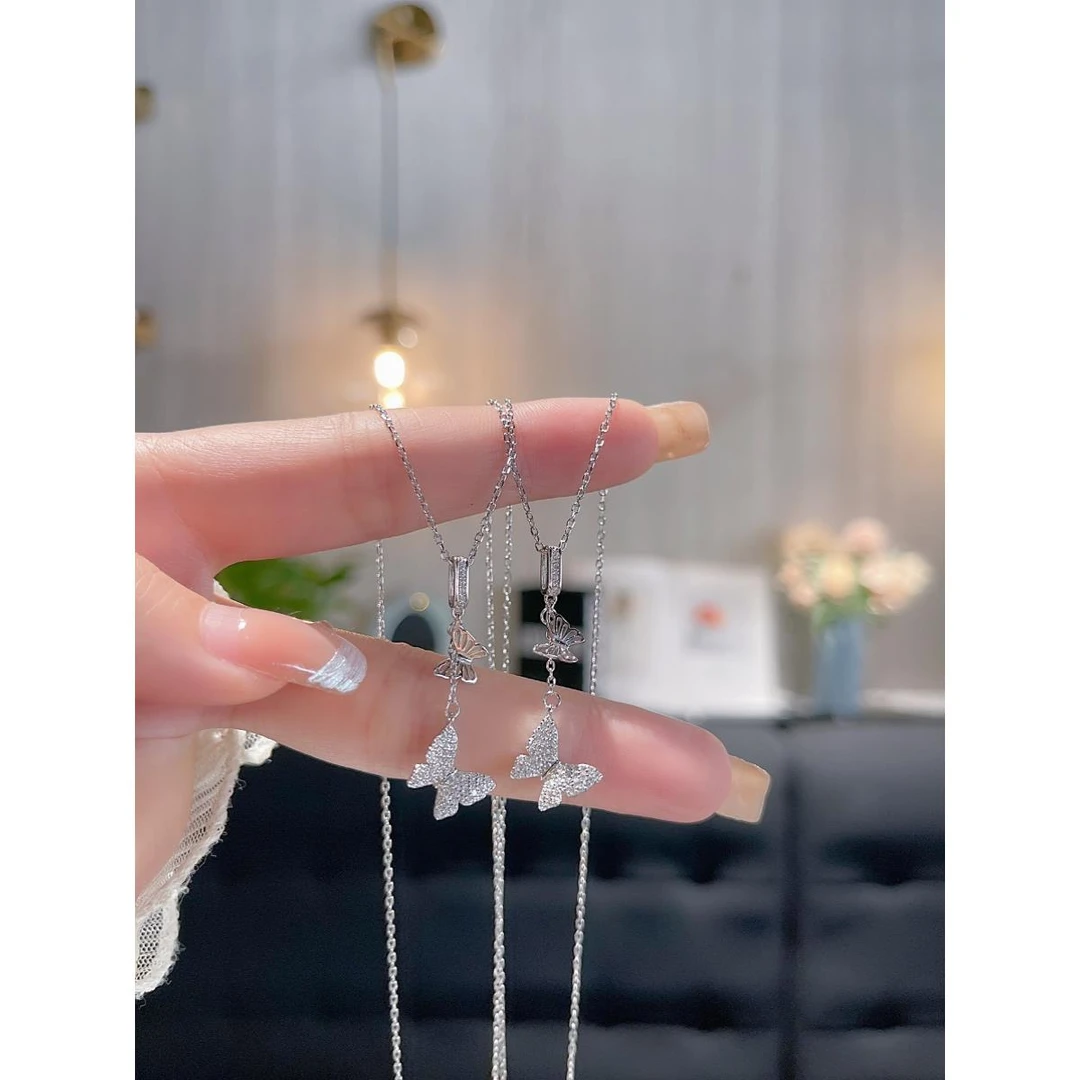 S925银双蝴蝶春夏超仙高级氛围感轻奢小众设计项链锁骨链女复古