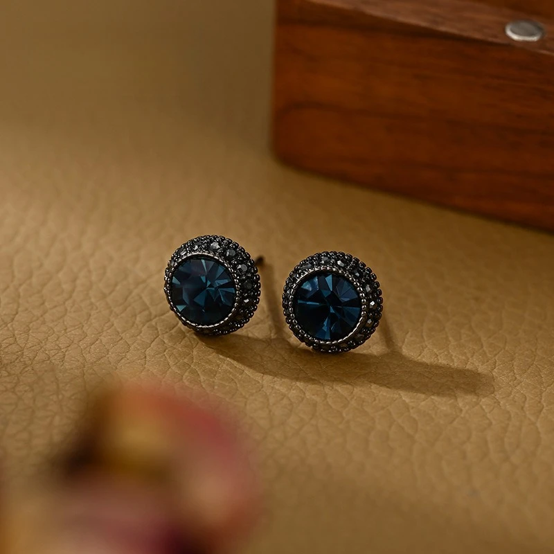 铜合金锆石耳饰 铜镀真金锆石耳钉圆形几何气质精致高级感复古