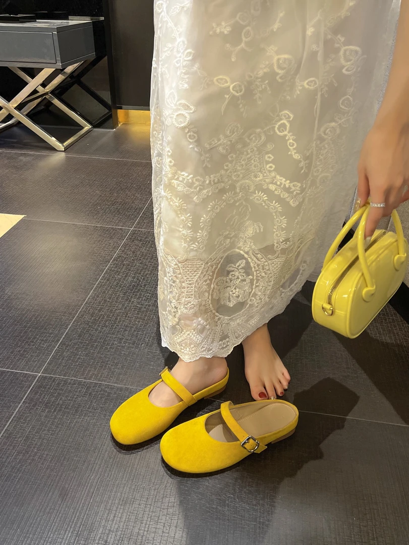 法式温柔仙女风绒面一脚蹬包头拖鞋适合春季外穿