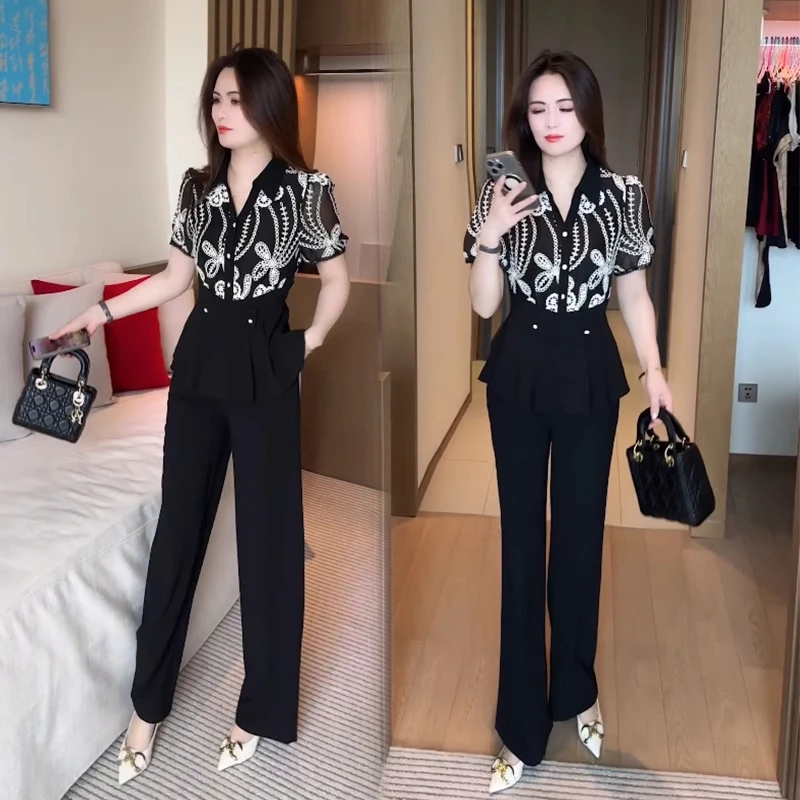 时尚套装2025年夏季新款时尚减龄洋气质夏款休闲时髦两件套裤