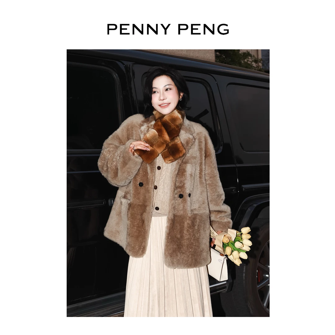 PENNYPENGC位大咖 黑标系列西班牙进口拉贡羊毛羊绒皮毛一体外套