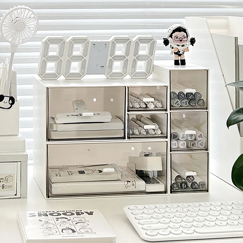 桌面收纳盒亚克力抽屉式办公学生书桌文具杂物化妆品整理盒置物架