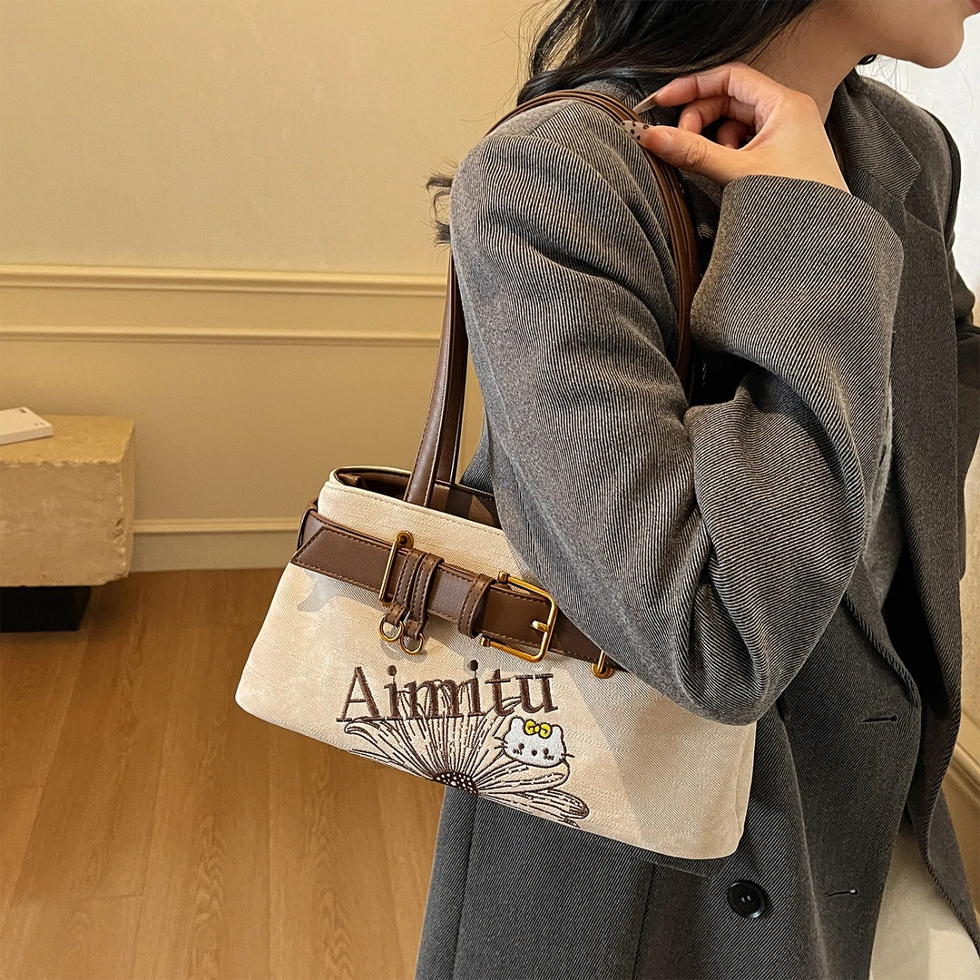 艾米兔女包2025新款简约潮流时尚刺绣日常百搭通勤休闲单肩包