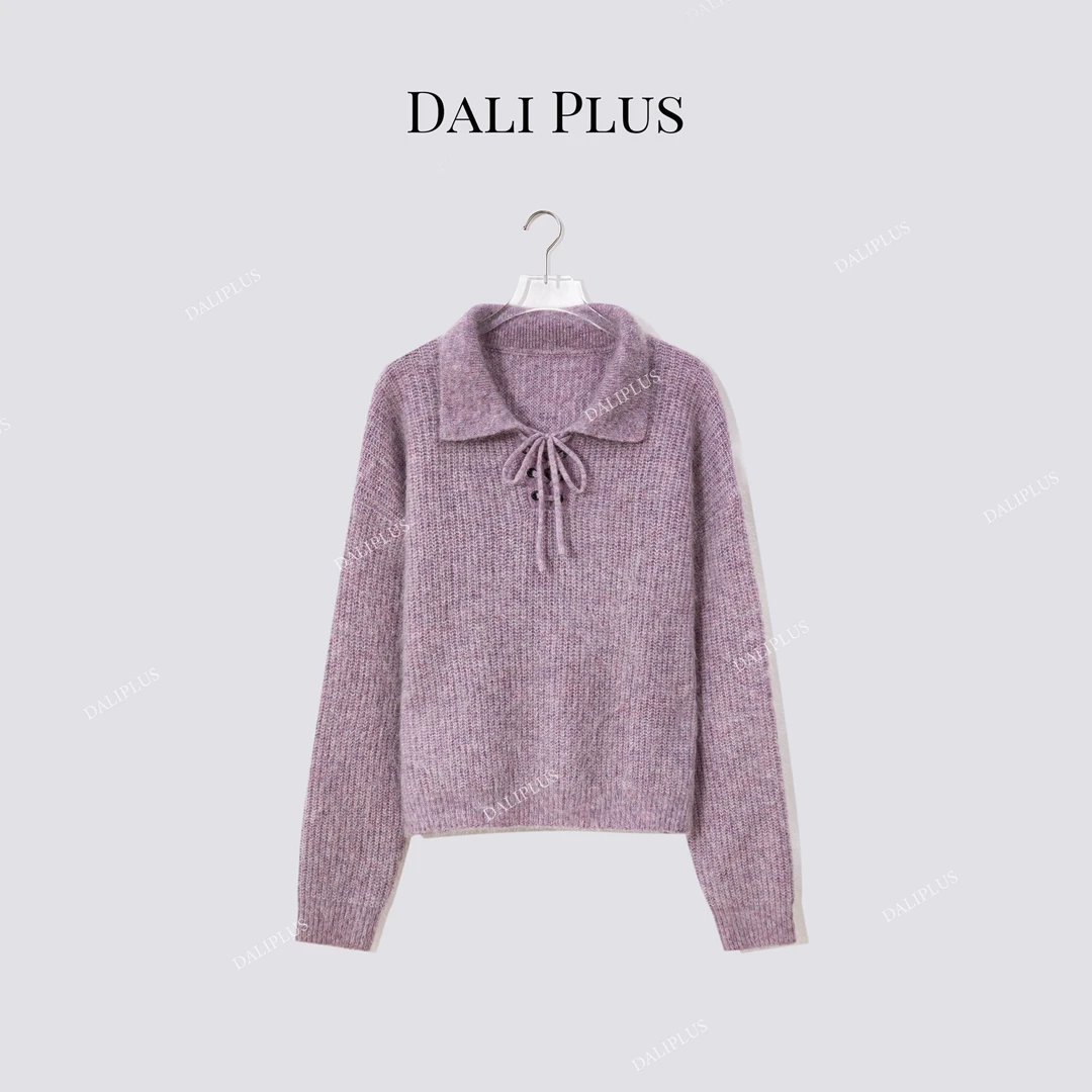 DALI PLUS"重磅拉绒马海毛"翻领绑带套头针织毛衣-D5MM2546