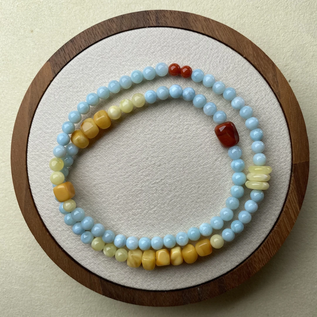 天然海纹石针钠钙石小珠双圈简约百搭手链H042