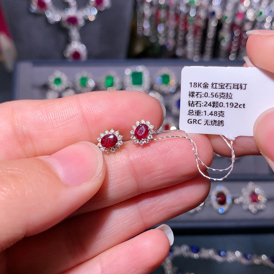 【闪购商品】红宝石耳钉18K金镶嵌