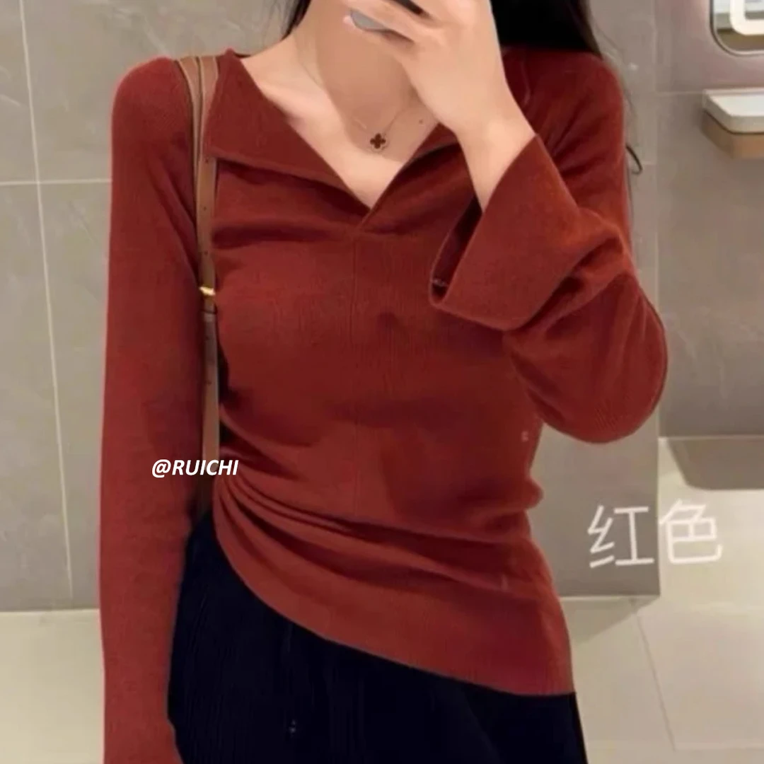 通勤极简穿搭百搭时尚不挑人2025春夏新款针织上衣V领翻领