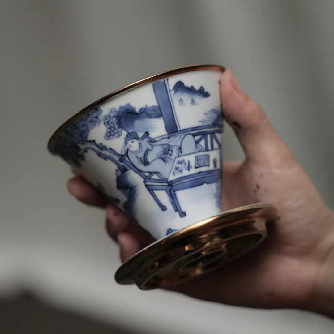 【斋居】弥云斋-安隐·青花人物镀钛咖啡滤杯（弥云S0299）