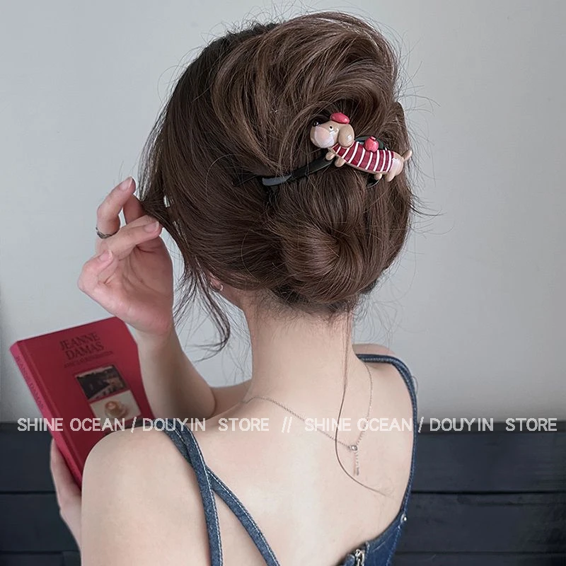 双海可爱卡通腊肠狗盘发扭扭夹高级感气质时尚简约搭发夹网红头饰
