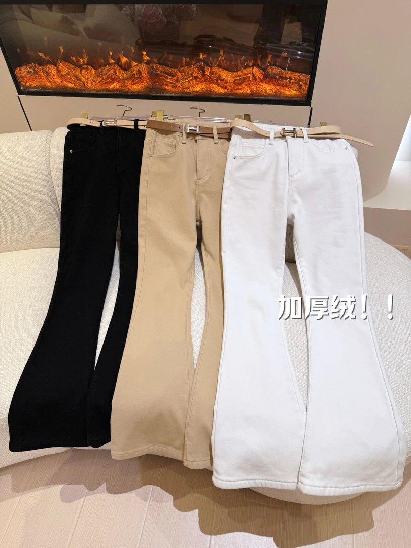 【锁温超模退】加绒加厚微喇修身保暖牛仔裤