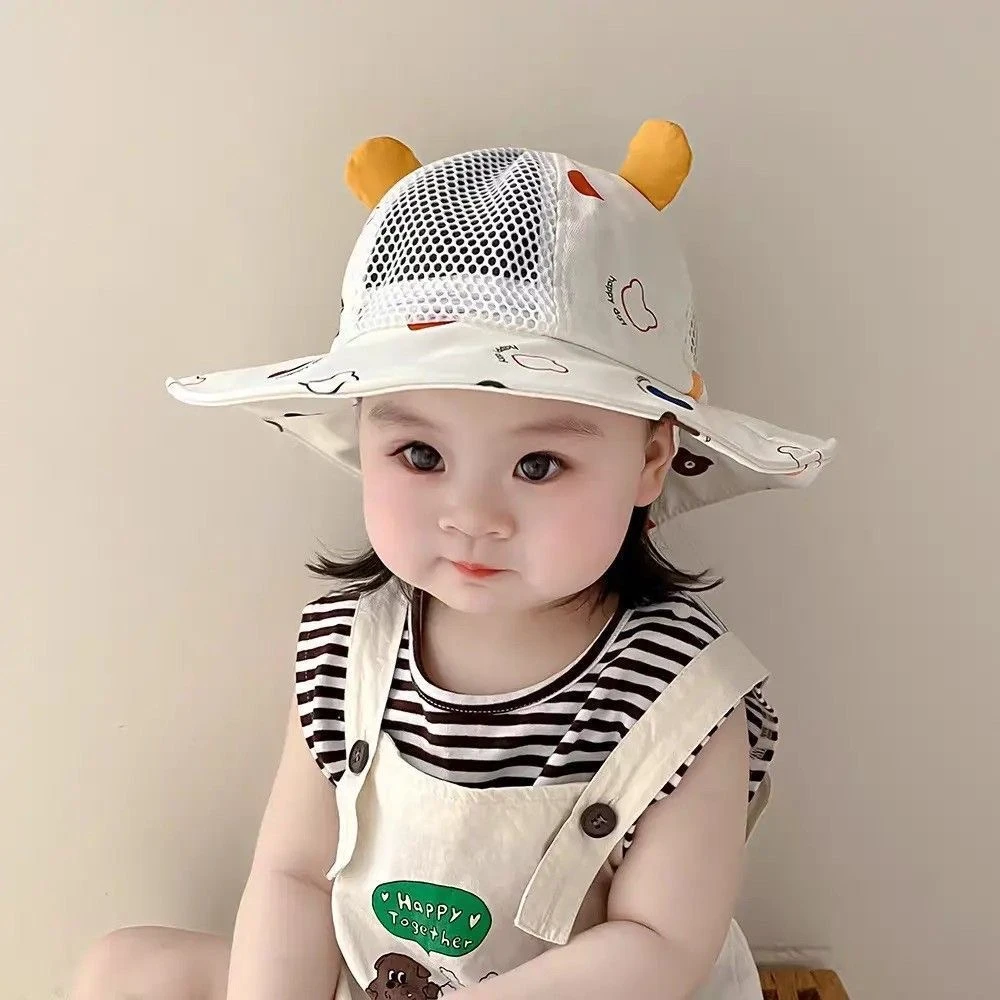 婴幼儿夏季大帽沿遮阳帽男童女童渔夫帽可爱太阳帽网眼透气防晒帽