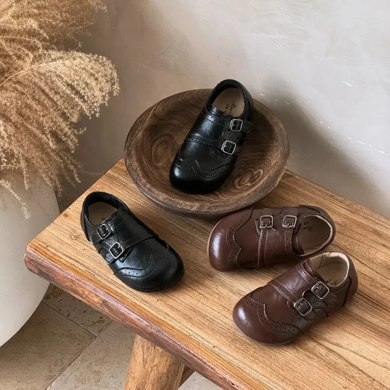 2025秋季新款儿童皮鞋男女同款韩系文艺范单鞋真皮乐福鞋森系