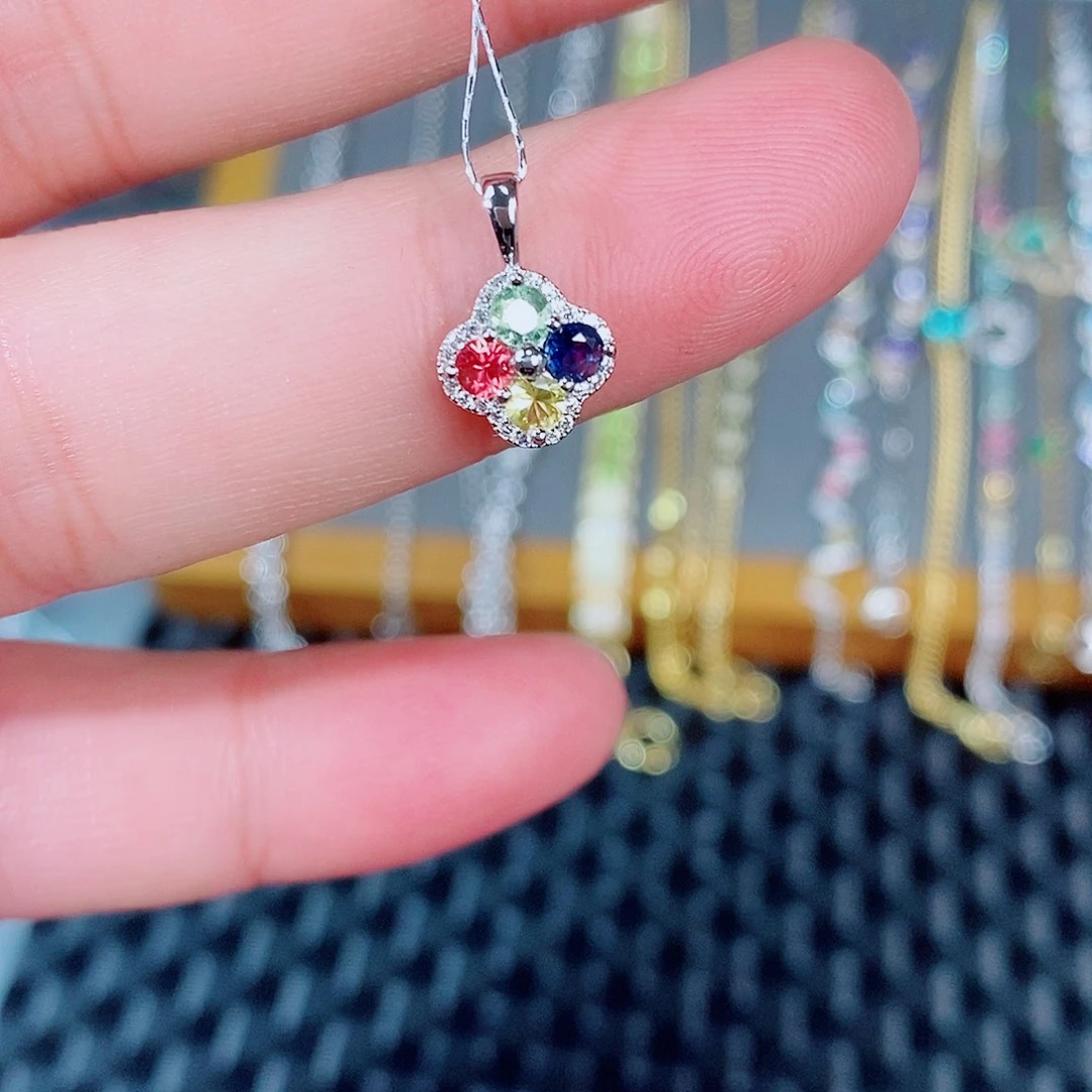 蓝宝石银S925镶嵌吊坠(不含链)