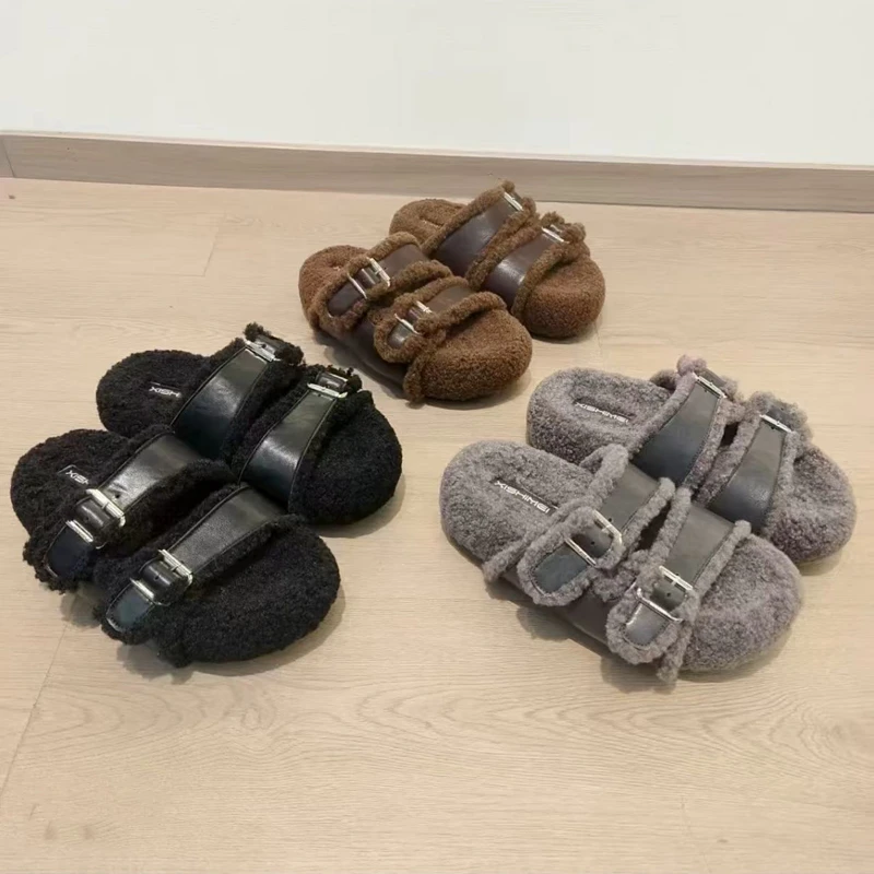 厚底毛毛鞋女款2025新款秋季时尚百搭韩版羔羔毛外穿一脚蹬拖鞋潮
