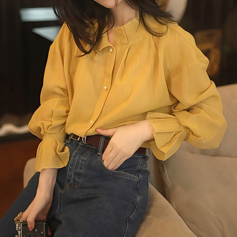 法式气质复古休闲长袖衬衫女装2025秋冬新款百搭宽松衬衣高级上衣