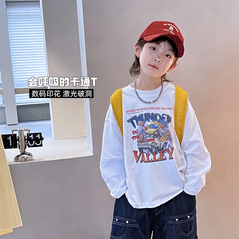 新品男童长袖T恤春季儿童印花打底衫春洋气百搭男孩上衣504687O1